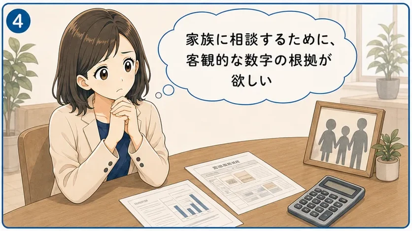 不動産査定に悩む女性の4コマ漫画 4コマ目